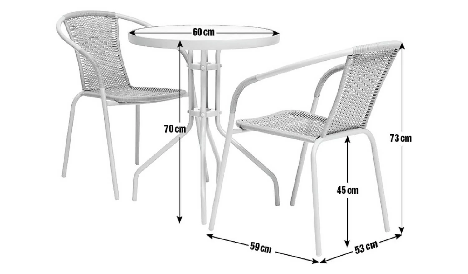 2 Seater Rattan Effect Garden Bistro Set Grey Patio Furniture Outdoor - Image 2