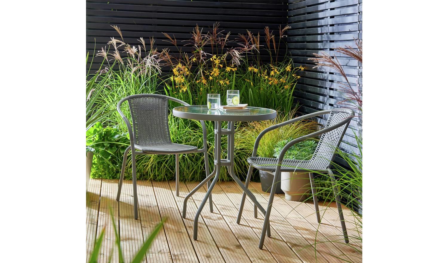 2 Seater Rattan Effect Garden Bistro Set Grey Patio Furniture Outdoor - Image 3