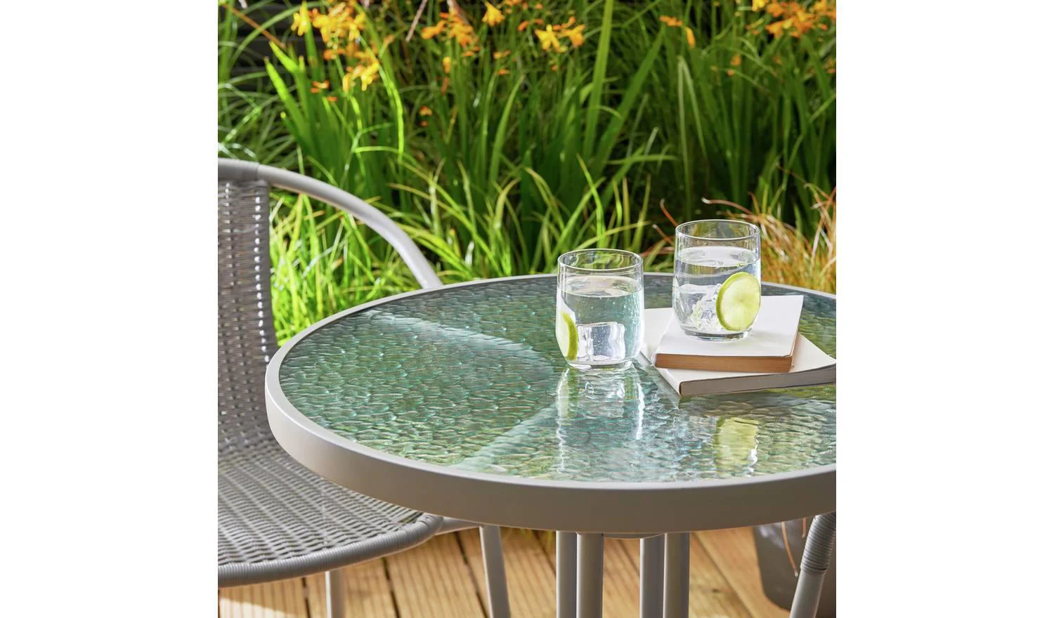 2 Seater Rattan Effect Garden Bistro Set Grey Patio Furniture Outdoor - Image 5