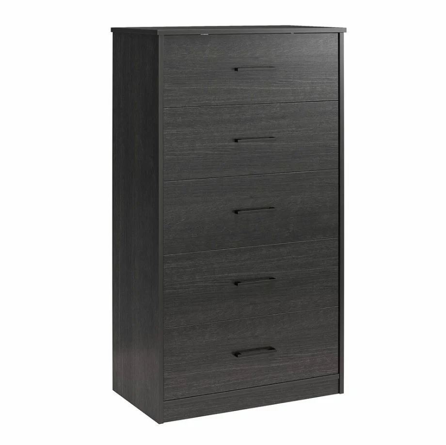 5 Drawer Chest Dresser Black Oak Finish Classic Bedroom Storage Furniture