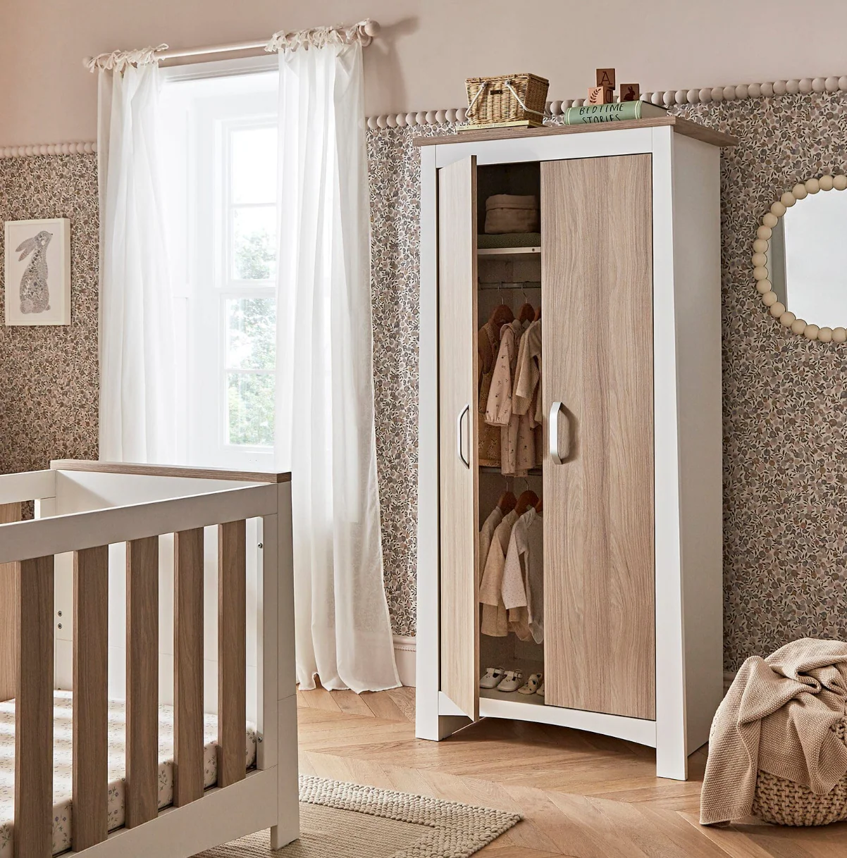 Ada Nursery Wardrobe White Ash | 2 Removable Hanging Rails | 180cm H