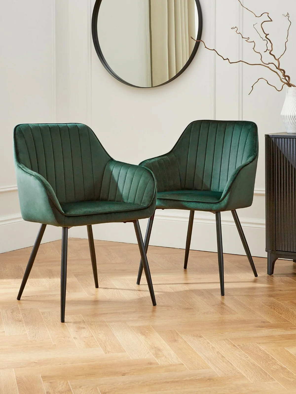 Alisha Pair of Fabric Dining Chairs Green FAST DELIVERY TOP SELLER