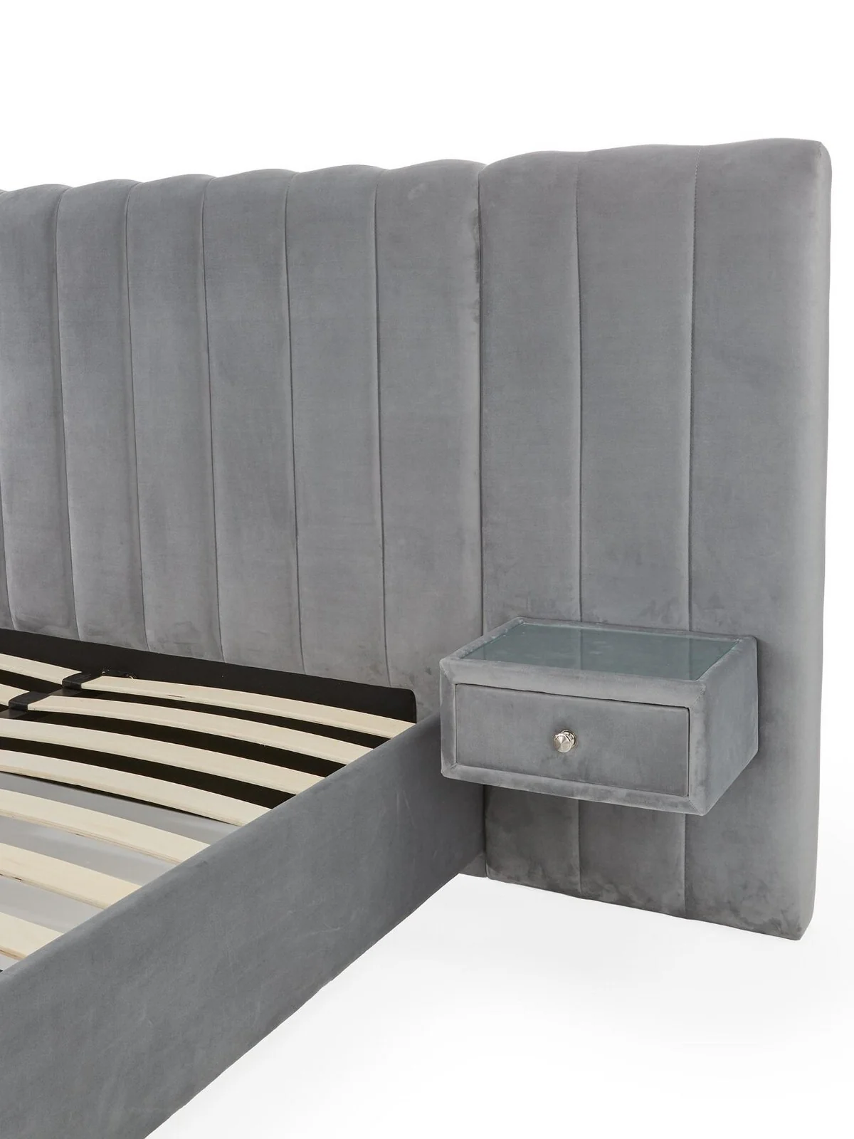 Amaya Double Bed Frame with Built-In Side Tables Grey Modern Storage Solution - Image 5
