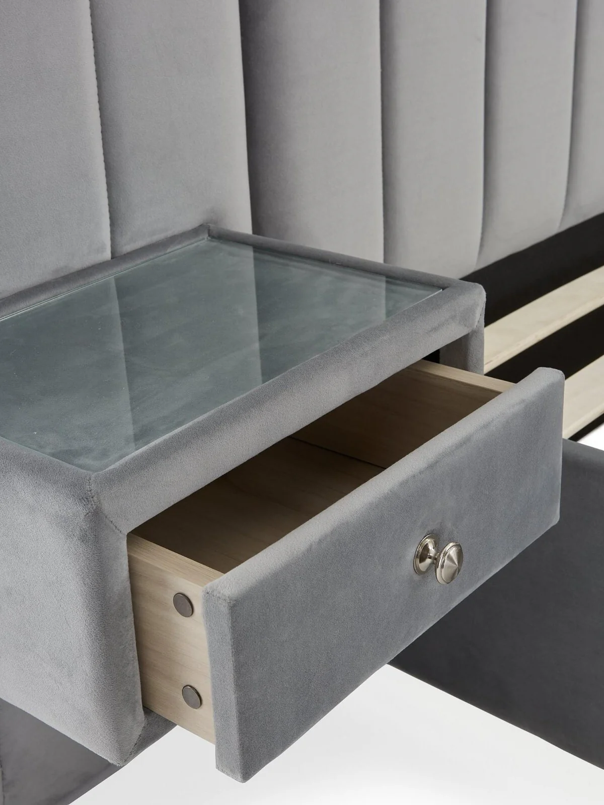 Amaya Double Bed Frame with Built-In Side Tables Grey Modern Storage Solution - Image 7