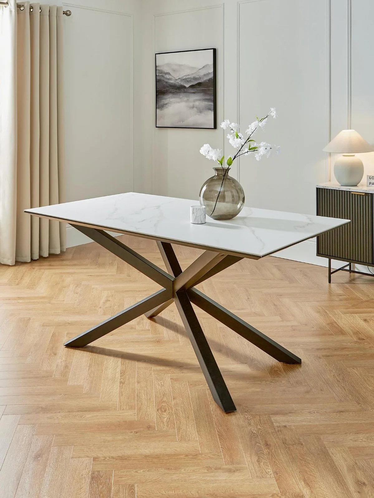 Arabella 160cm Ceramic Dining Table White & Black | Marble Effect | Modern
