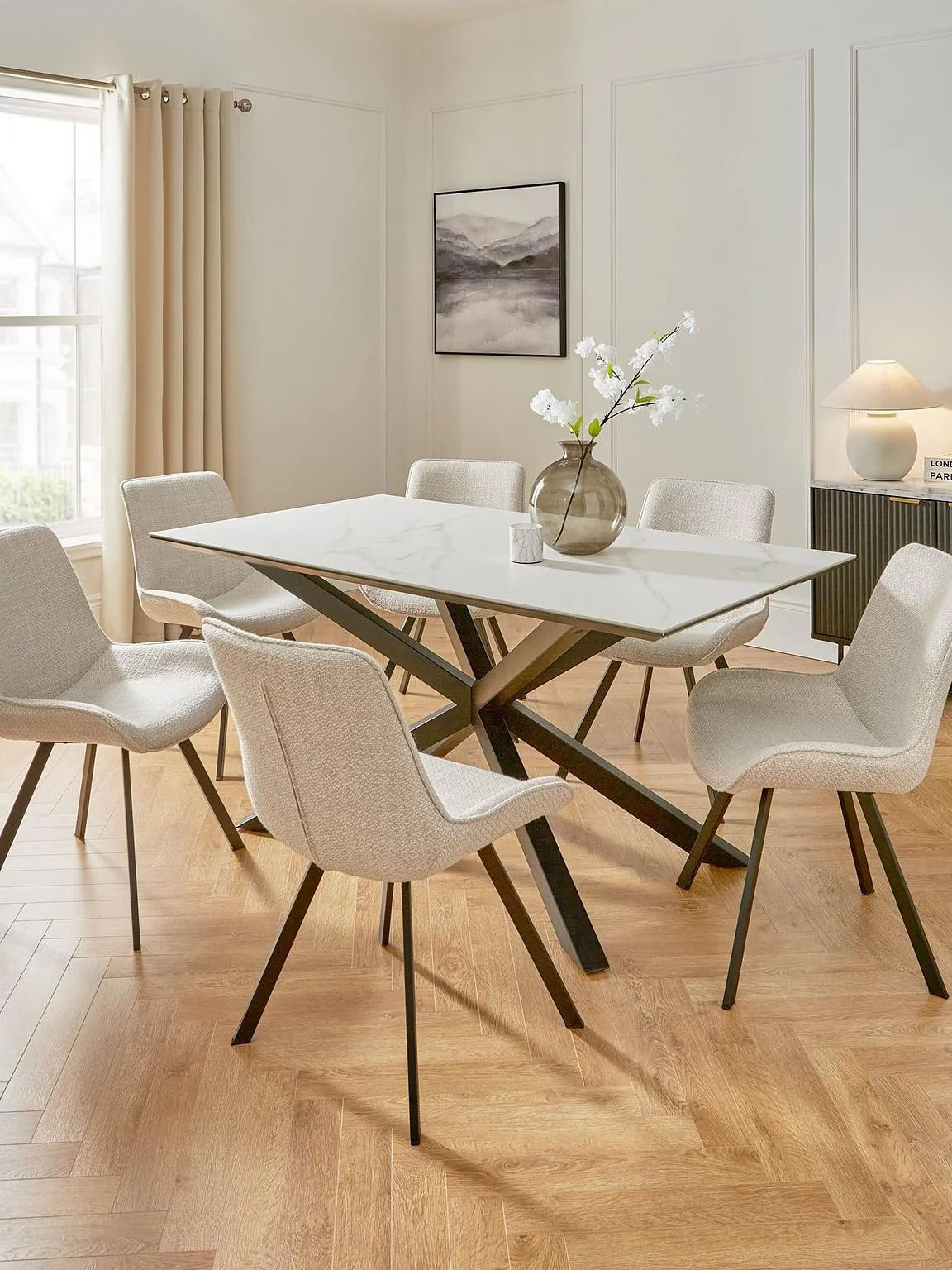 Arabella 160cm Ceramic Dining Table White & Black | Marble Effect | Modern - Image 7