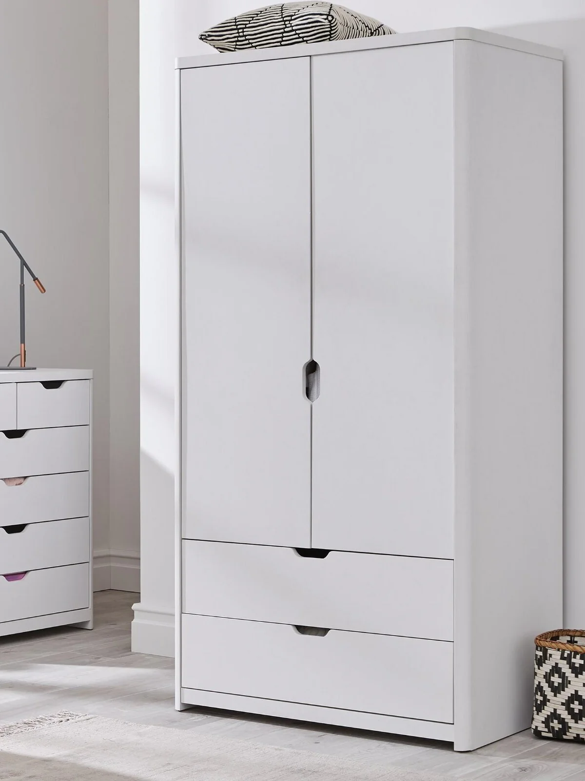 Aspen 2Door 2Drawer Childrens Wardrobe White Oak Effect Modern Bedroom Furniture