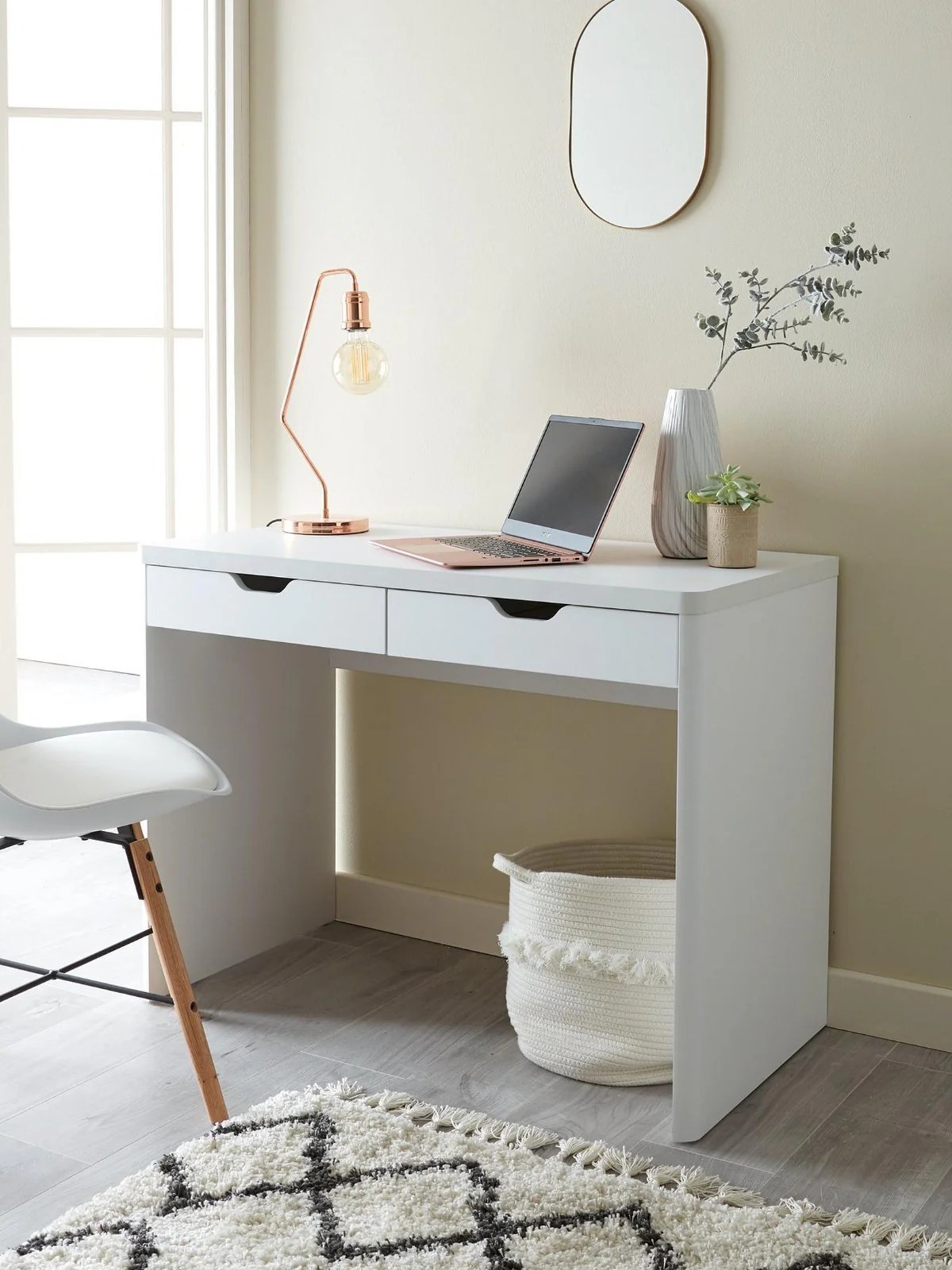 Aspen Desk White Oak Effect 100cm with 2 Drawers Home Office