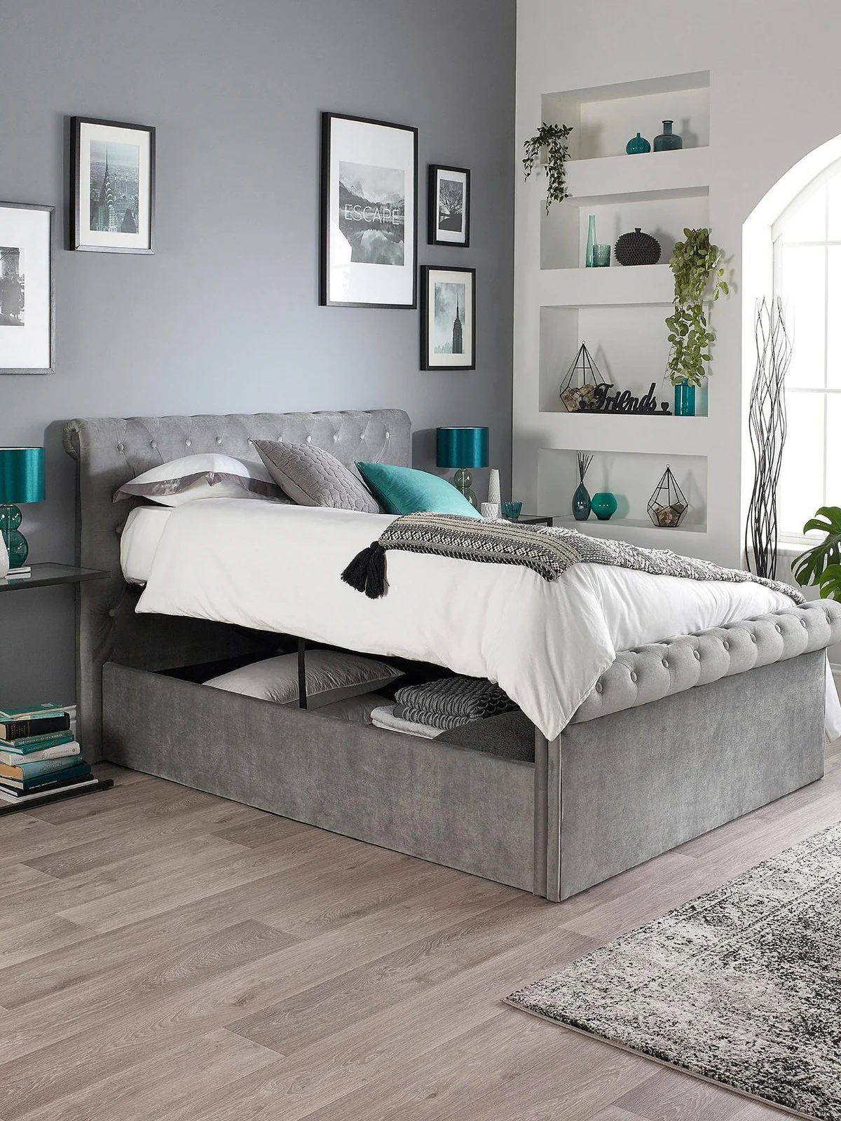 Aspire Chessington Ottoman King Bed Grey Storage Chesterfield Style