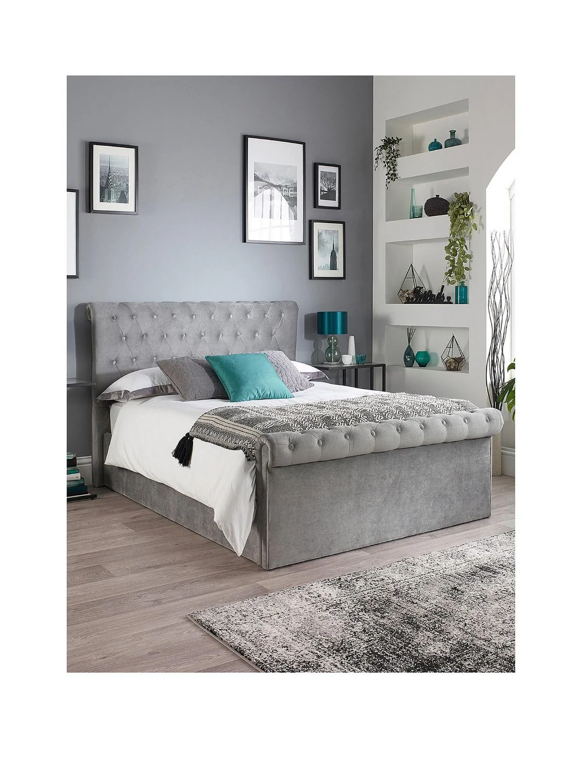 Aspire Chessington Ottoman King Bed Grey Storage Chesterfield Style - Image 2