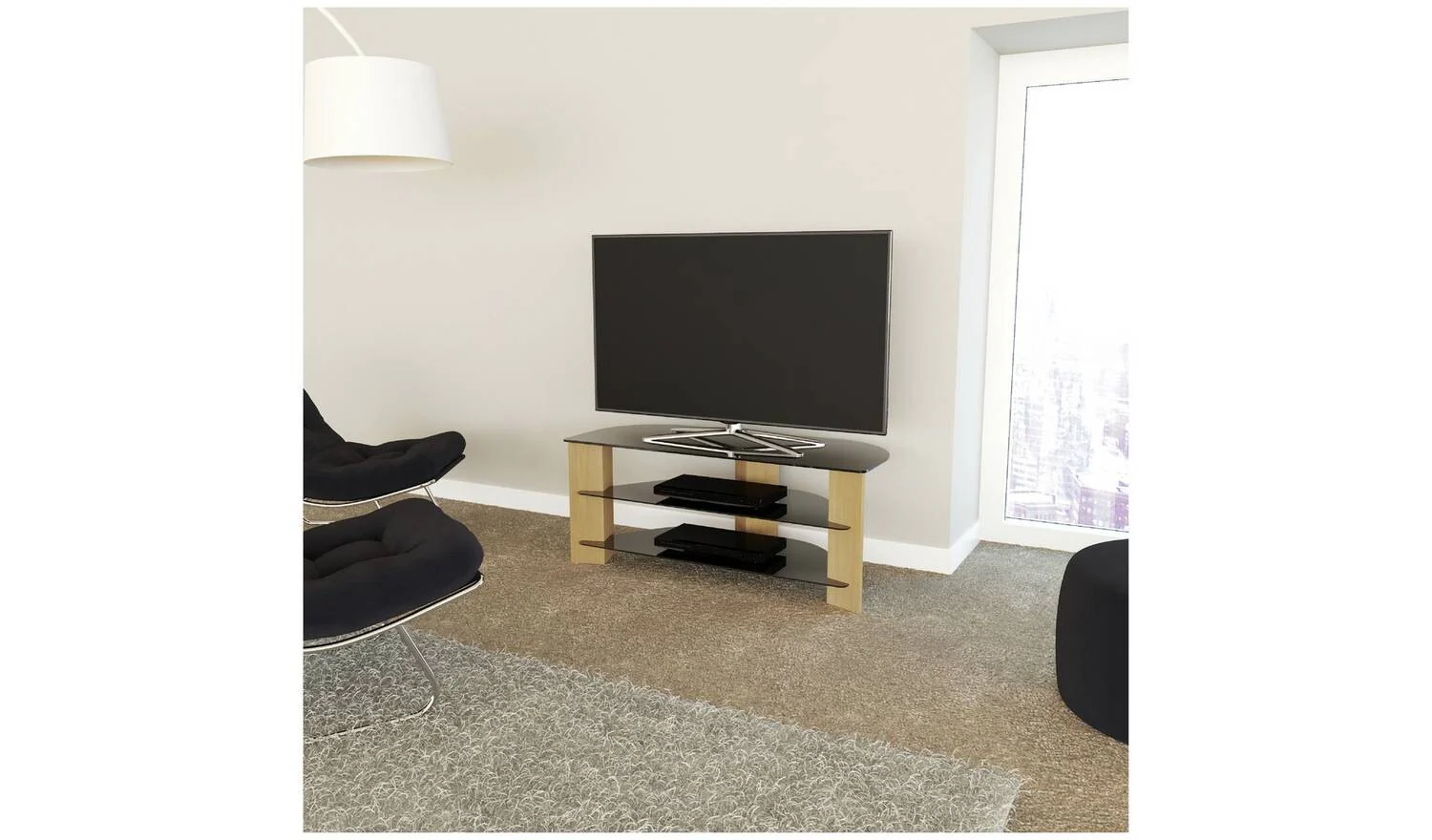 AVF Up To 55 Inch TV Stand Black Glass and Oak Effect Media Unit - Image 9