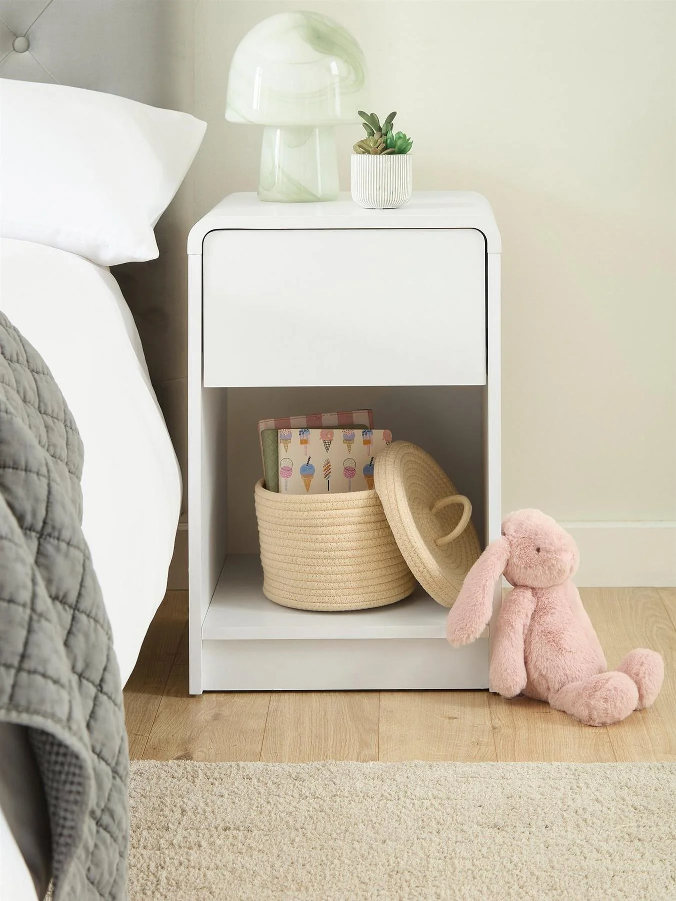 Bailey Kids Bedside Table White Childrens Bedroom Furniture Nightstand