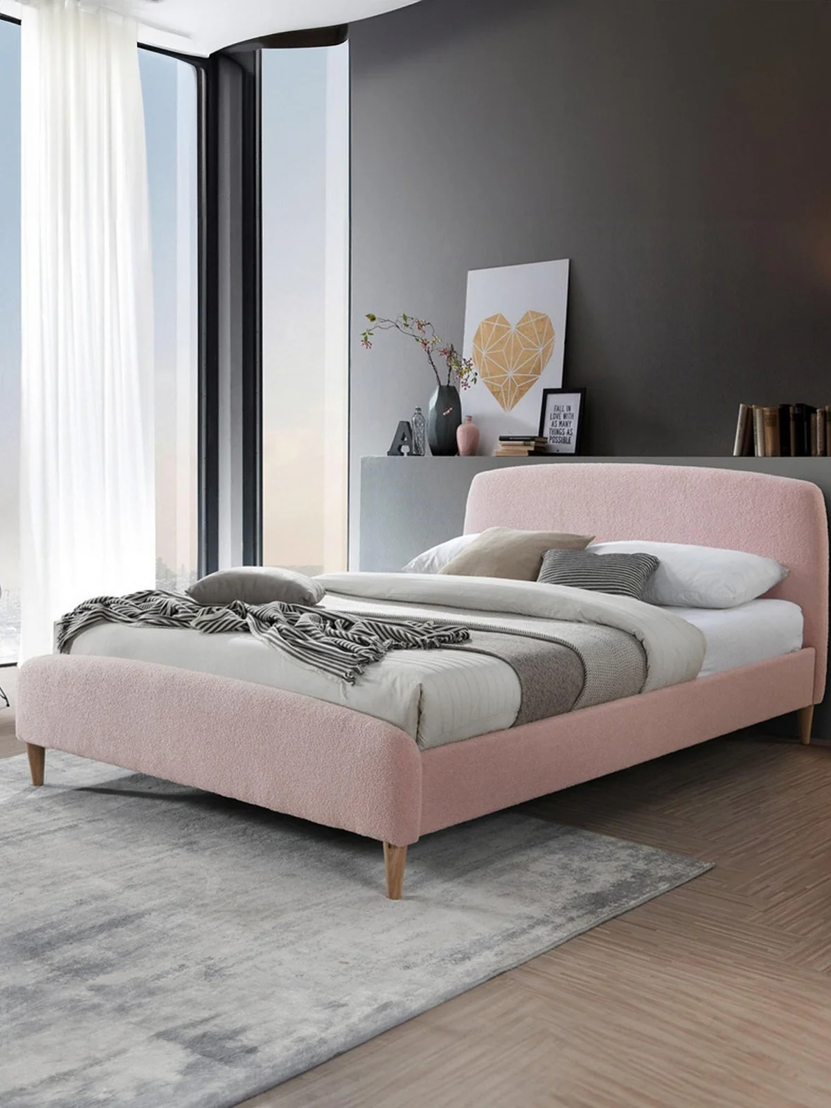 Birlea Otley Cosy Upholstered Bed Double Pink Teddy Bear Fabric