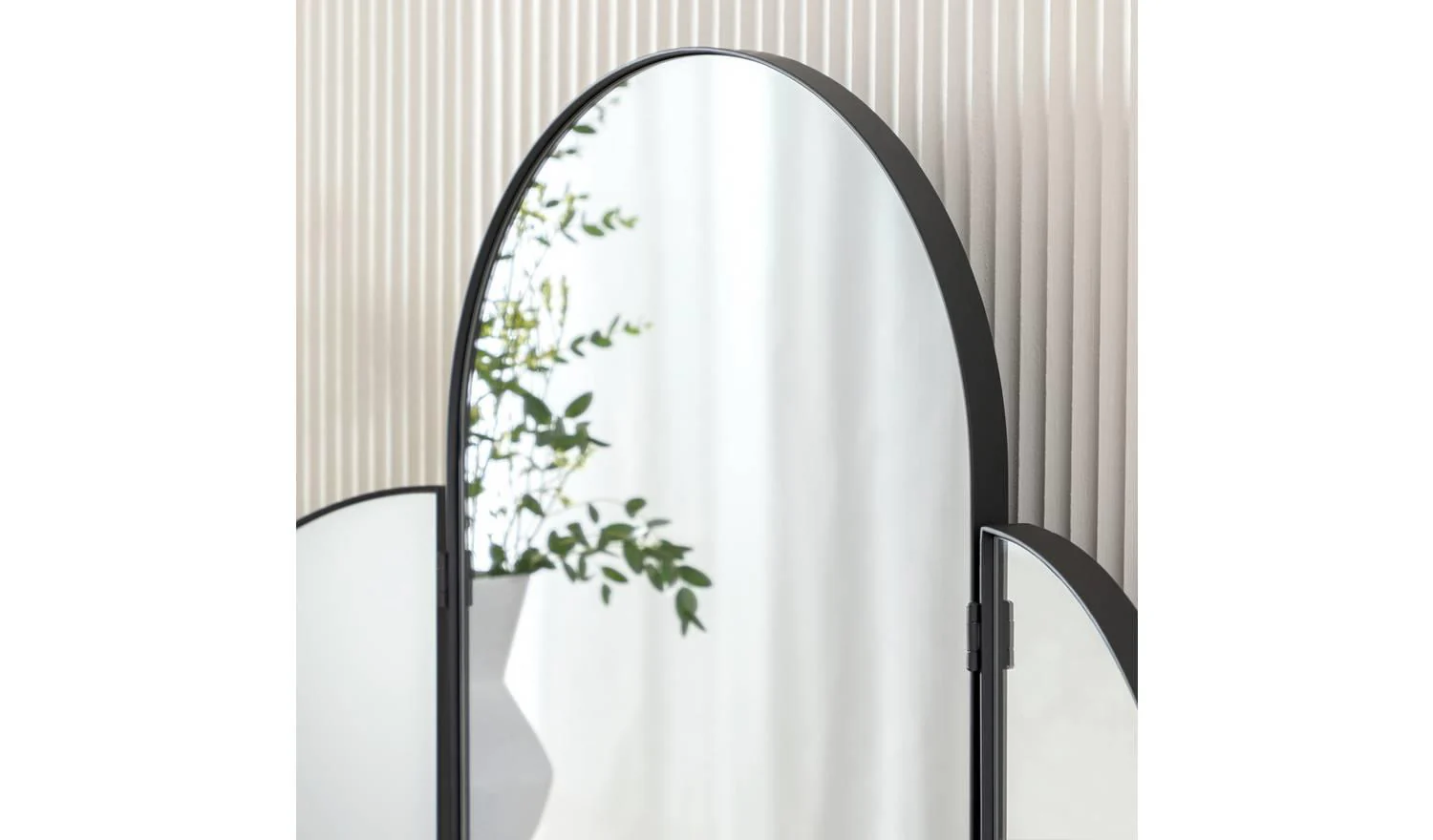 Black Folding Arch Dressing Table Mirror 70x50cm 3 Panel Vanity Mirrors - Image 2
