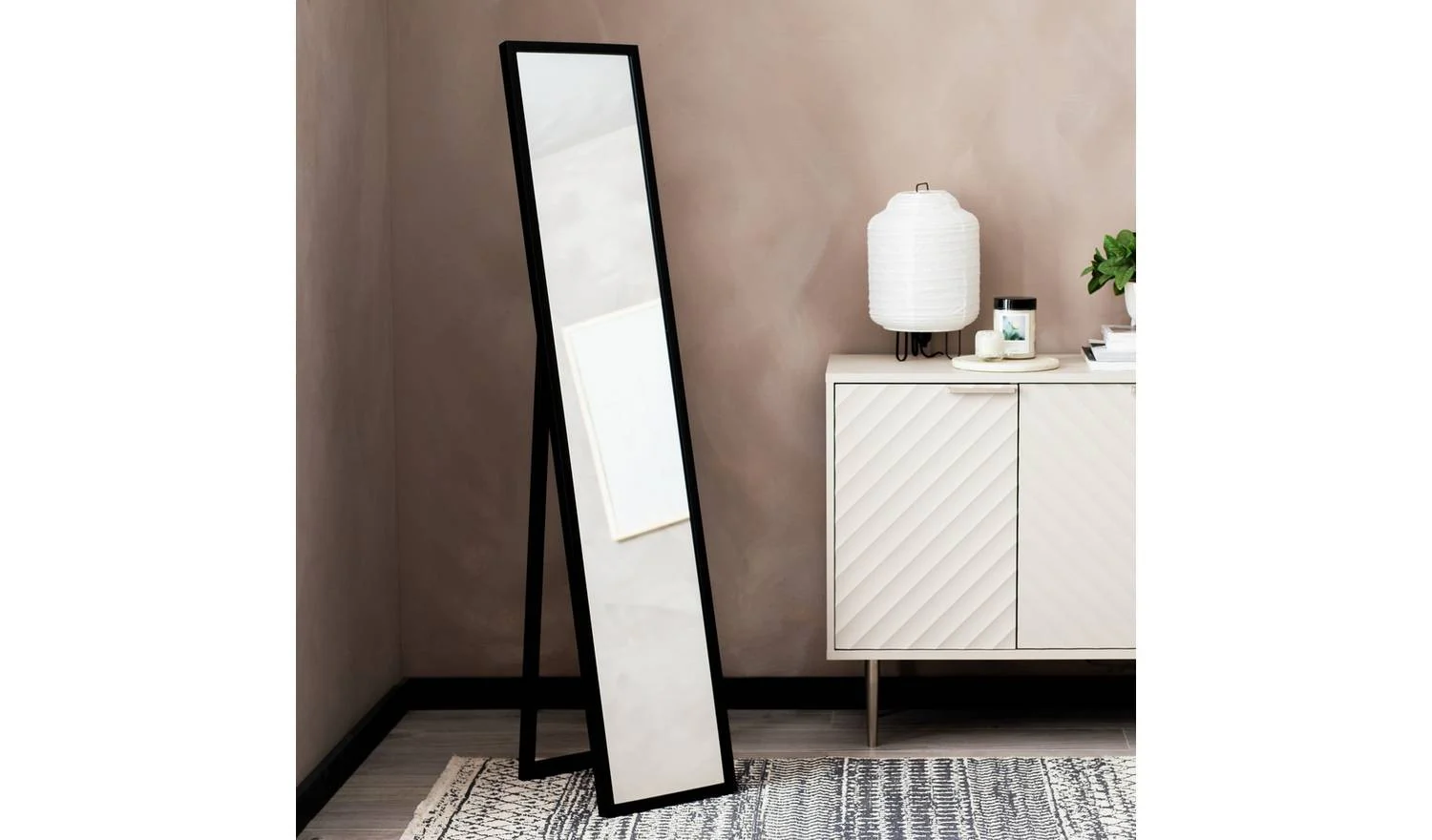 Black Free Standing Cheval Mirror 150x30cm Modern Minimalist Style