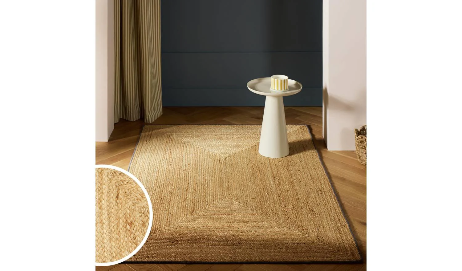 Braided Grey Border Jute Flatweave Rug 120x170cm Natural Home Decor - Image 2