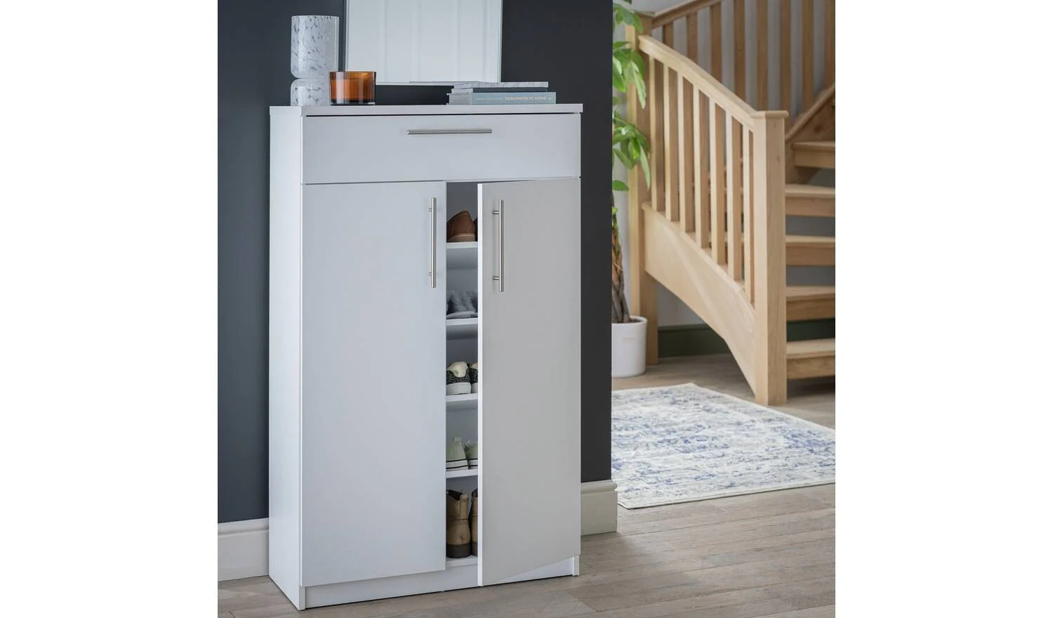 Brisbane 2 Door Shoe Storage Cabinet White Hallway Organiser Furniture - Image 2