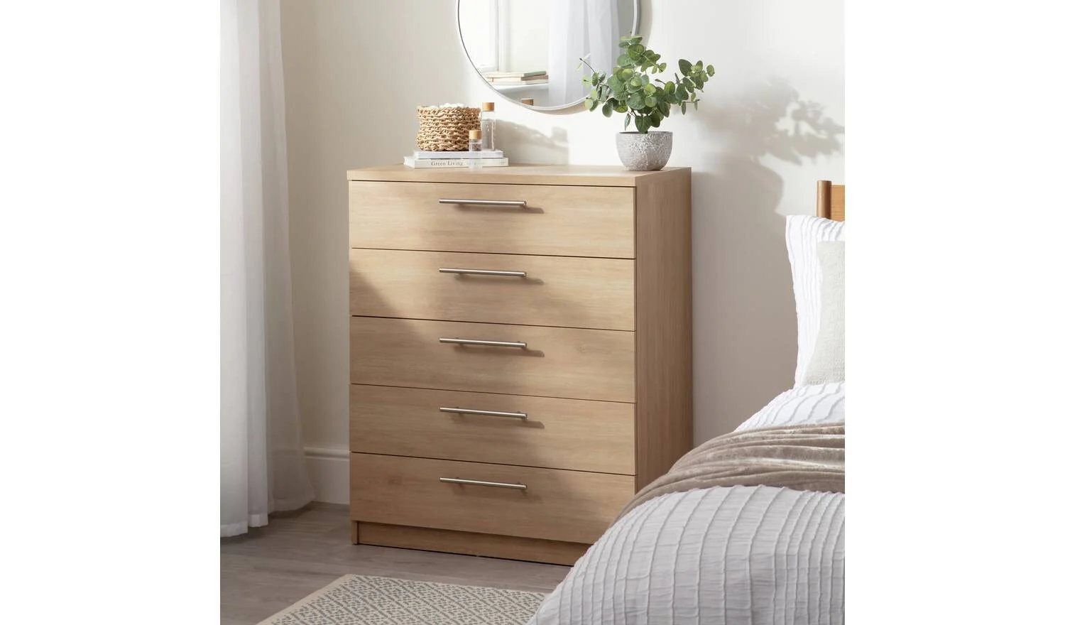 Brisbane 5 drawer Chest Oak Storage Organiser Bedroom Furniture - Image 2