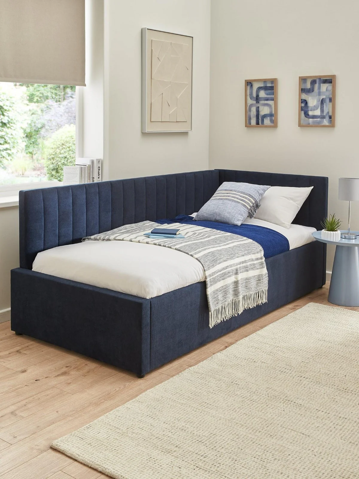 Cabo Connect Fabric Day Bed Blue Sofa Bed Guest Sleeper Trundle UK