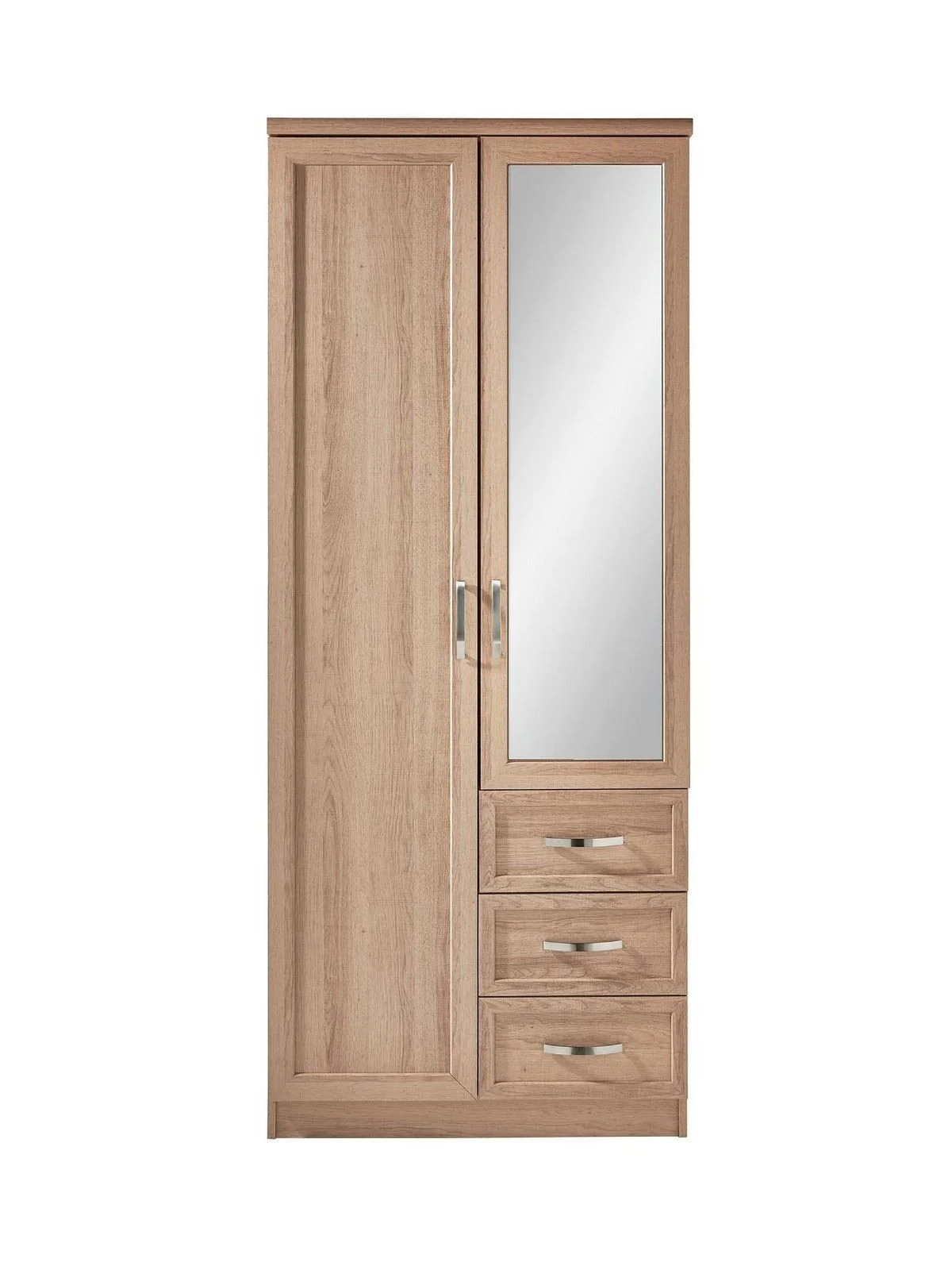 Camberley 2 Door 3 Drawer Mirrored Wardrobe Light Oak Bedroom Furniture UK