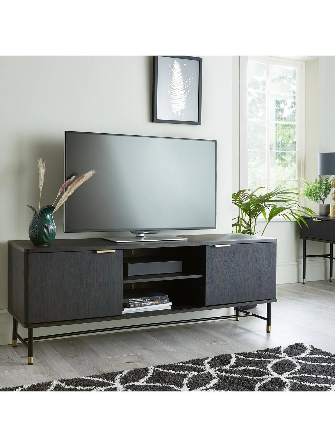 Cooper TV Unit Walnut Gold Metal Legs fits up to 60 inch Media Stand