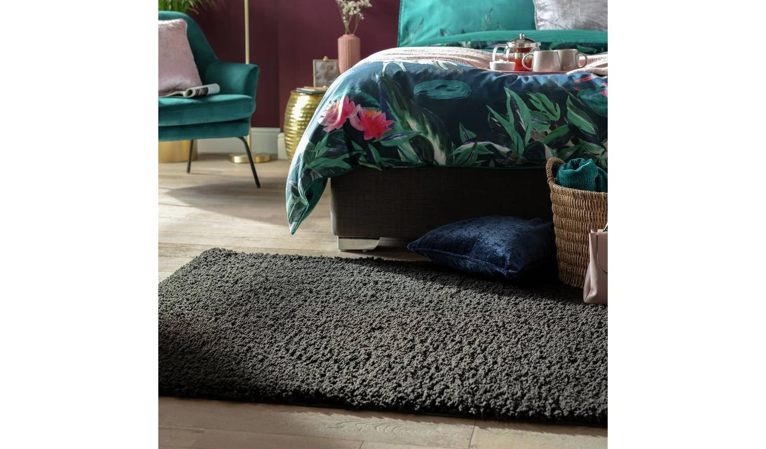 Cosy Black Shaggy Rug 160x230cm Living Room Bedroom Floor Soft - Image 2