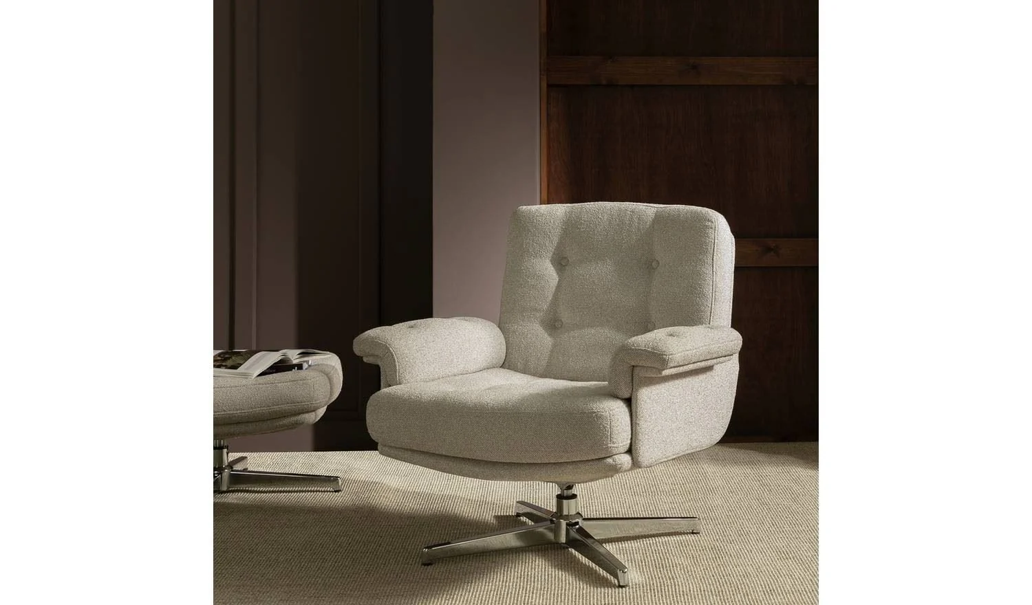 Dawson Fabric Swivel Chair Natural Modern Living Room Accent Furniture - Image 3