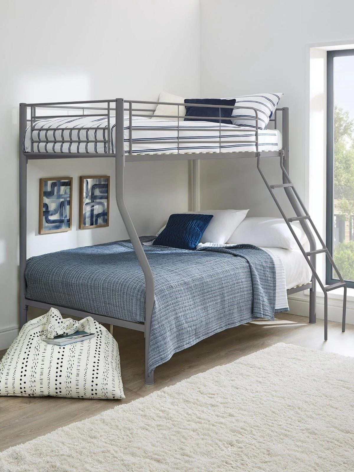 Domino Metal Trio Bunk Bed Silver Sleek and Space-Saving Bedroom Furniture
