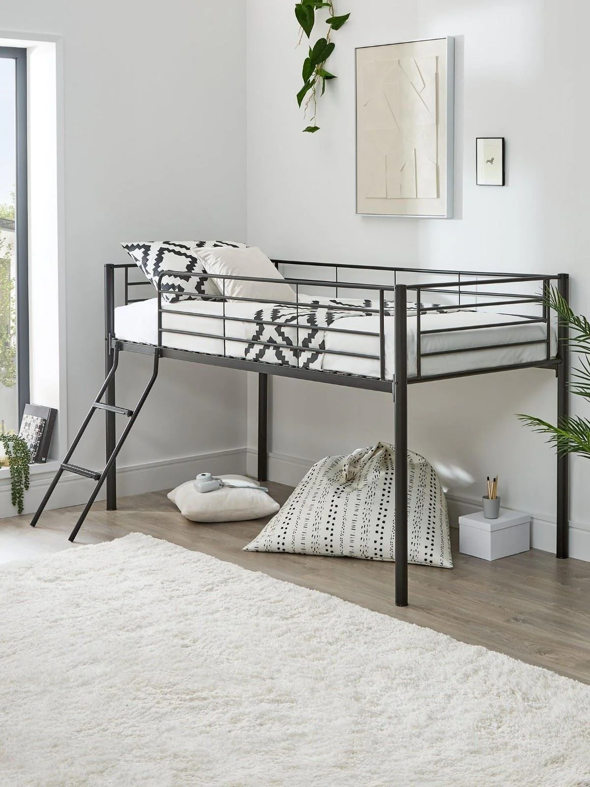 Domino Mid Sleeper Bed Black Single High Bunk Kids Childrens Bedroom