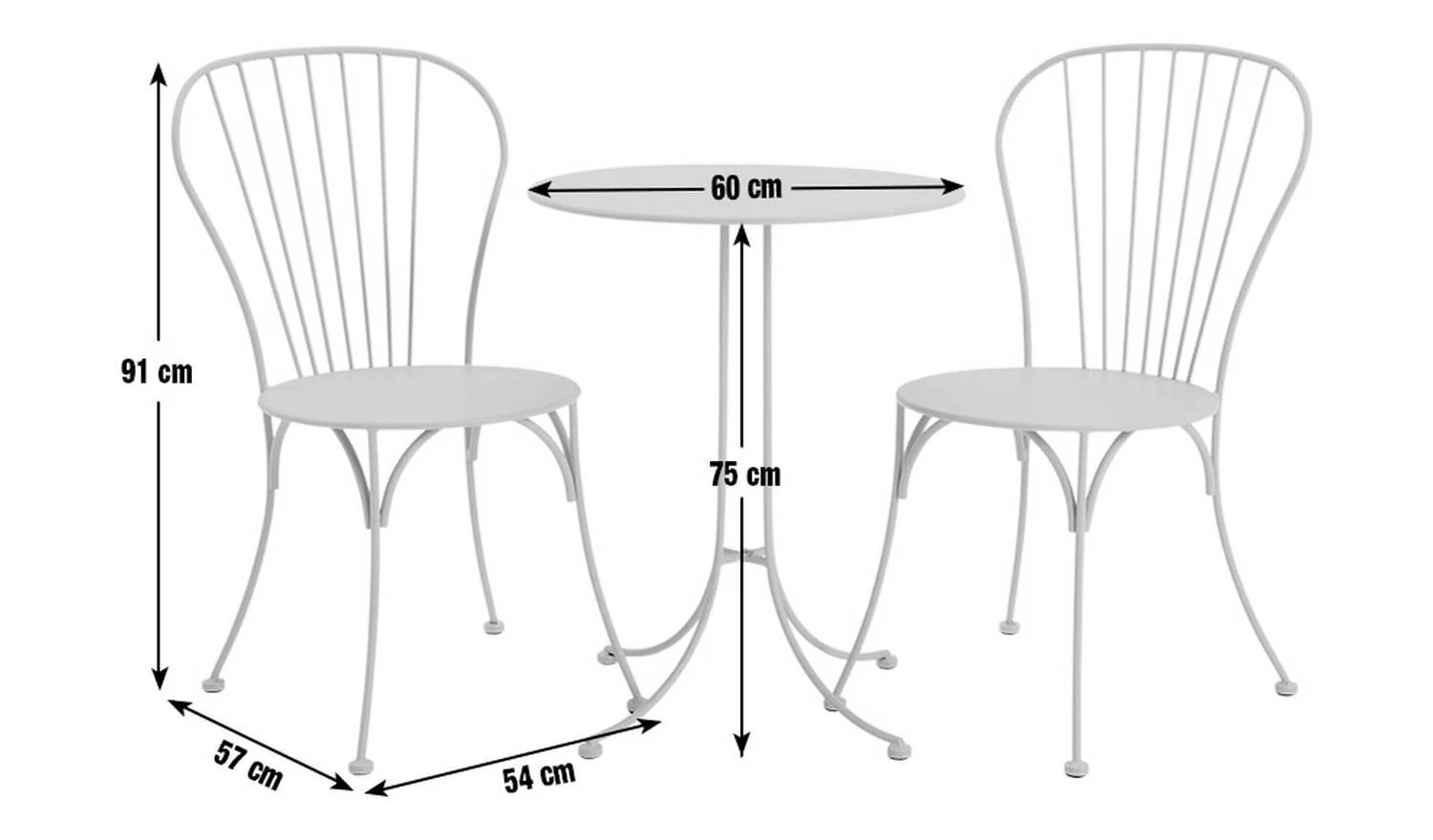 Elara 2 Seater Metal Garden Bistro Set White Patio Furniture Table Chairs - Image 2