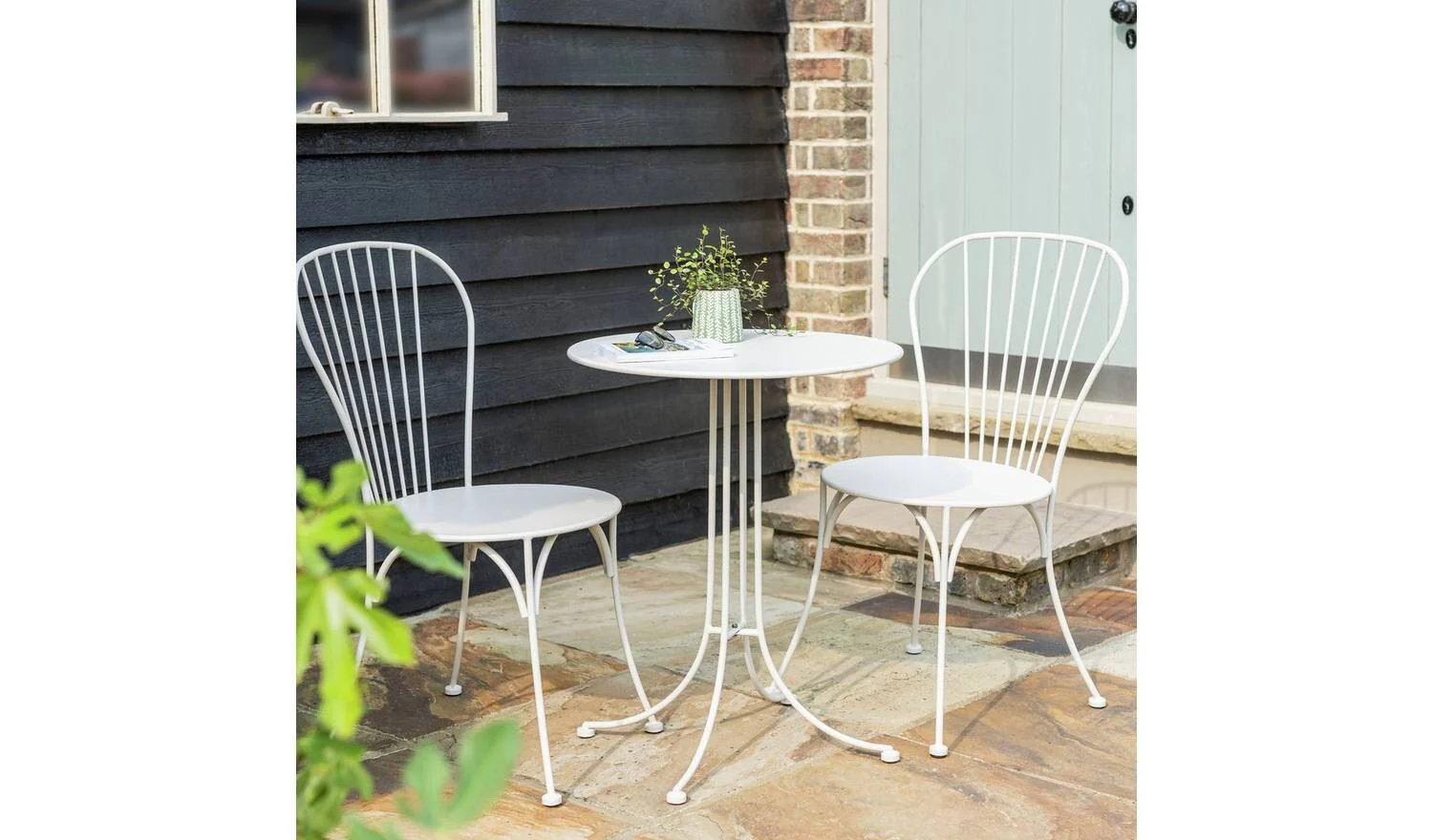 Elara 2 Seater Metal Garden Bistro Set White Patio Furniture Table Chairs - Image 3