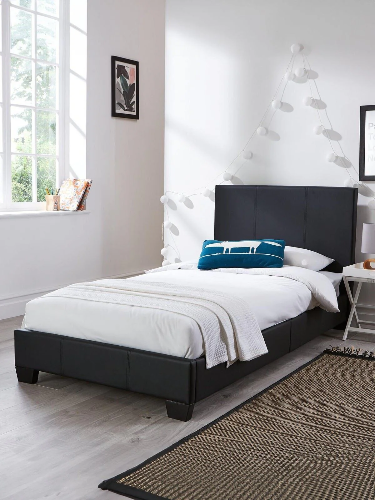Ellis Faux Leather Single Bed Frame Black Bedroom Furniture