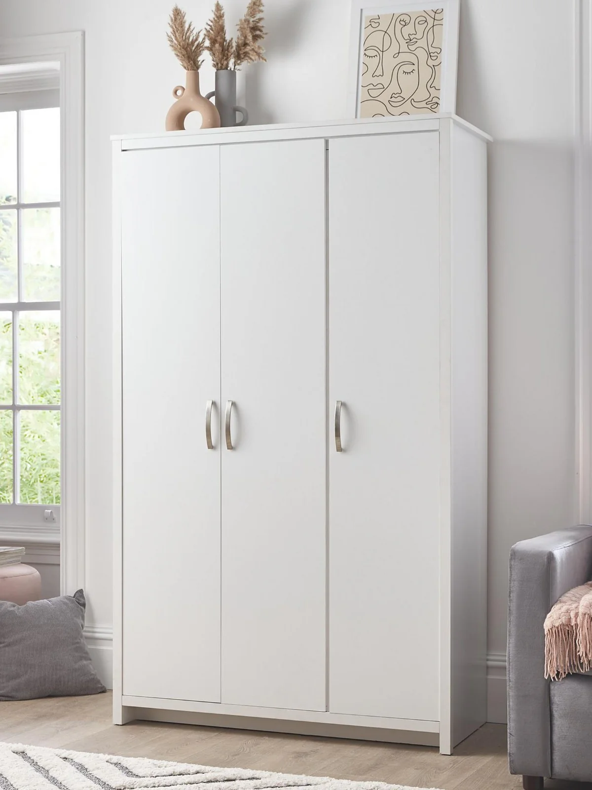 Ely 3 Door Wardrobe White | Modern Storage with Multi-Rail Interior | Bedroom