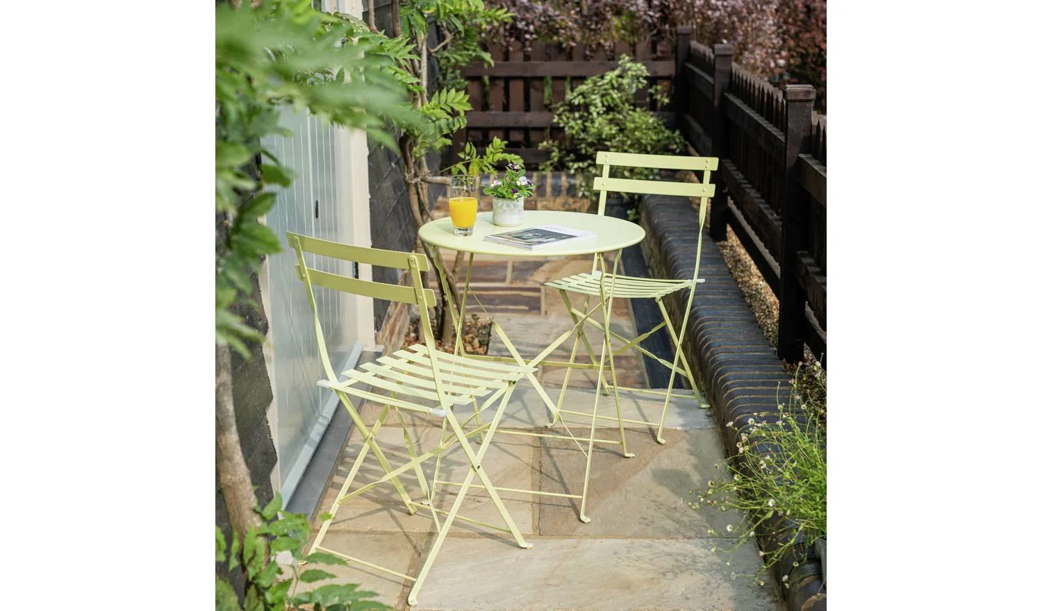 Eve 2 Seater Folding Metal Garden Bistro Set Yellow Patio Furniture