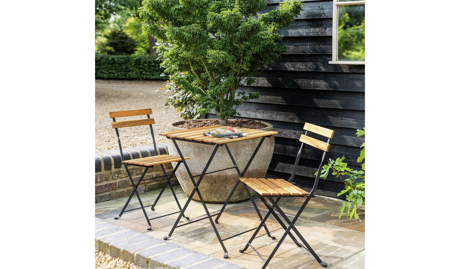 Eve 2 Seater Folding Wooden Garden Bistro Set Patio Furniture Outdoor