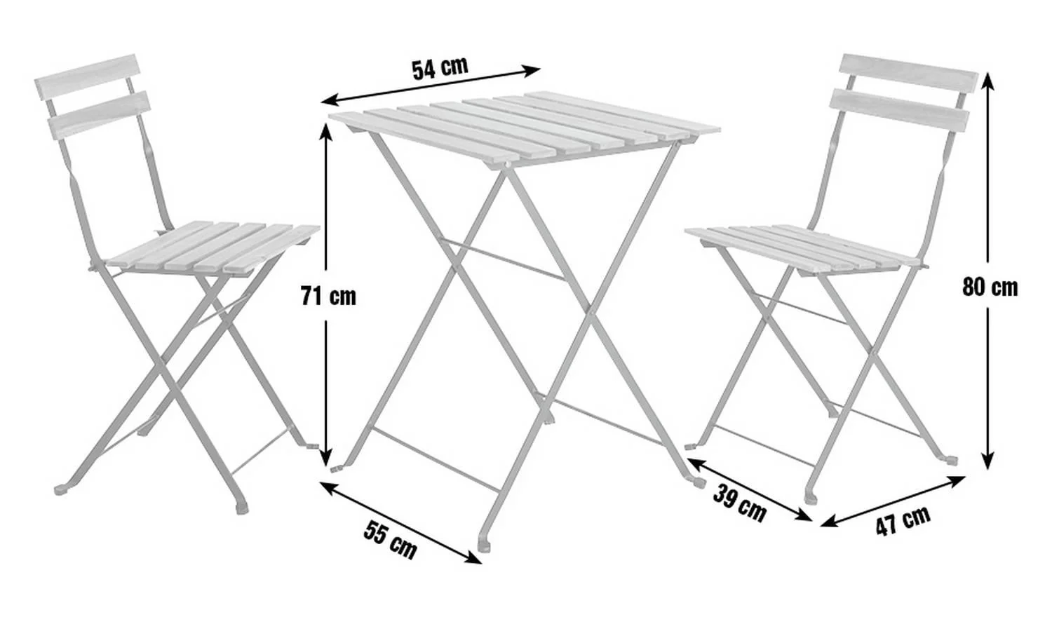 Eve 2 Seater Folding Wooden Garden Bistro Set Patio Furniture Outdoor - Image 8