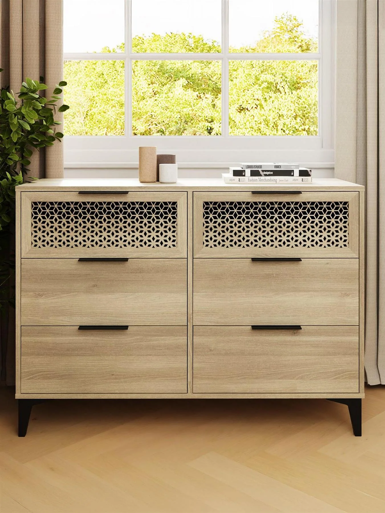 Ezra 3+3 Drawer Chest Oak Storage Organiser Bedroom Furniture