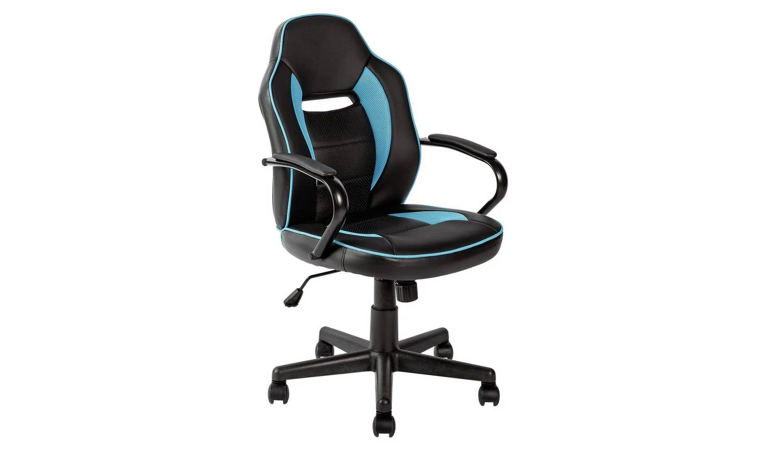 Faux Leather Mid Back Gaming Chair Blue Black For PC Gaming Comfort