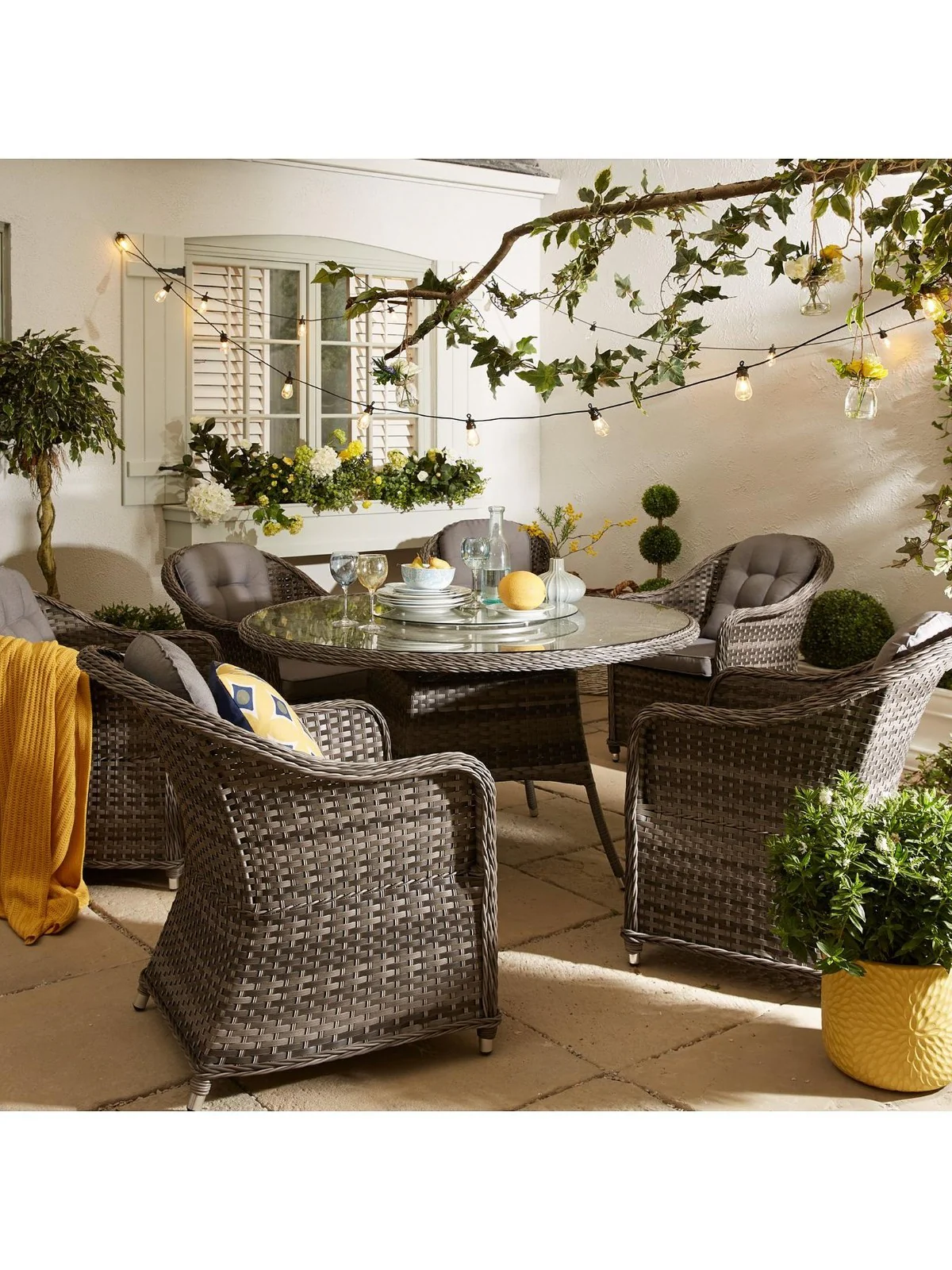 Florida 6-Seater Dining Set with Lazy Susan Stylish Outdoor Furniture Grey