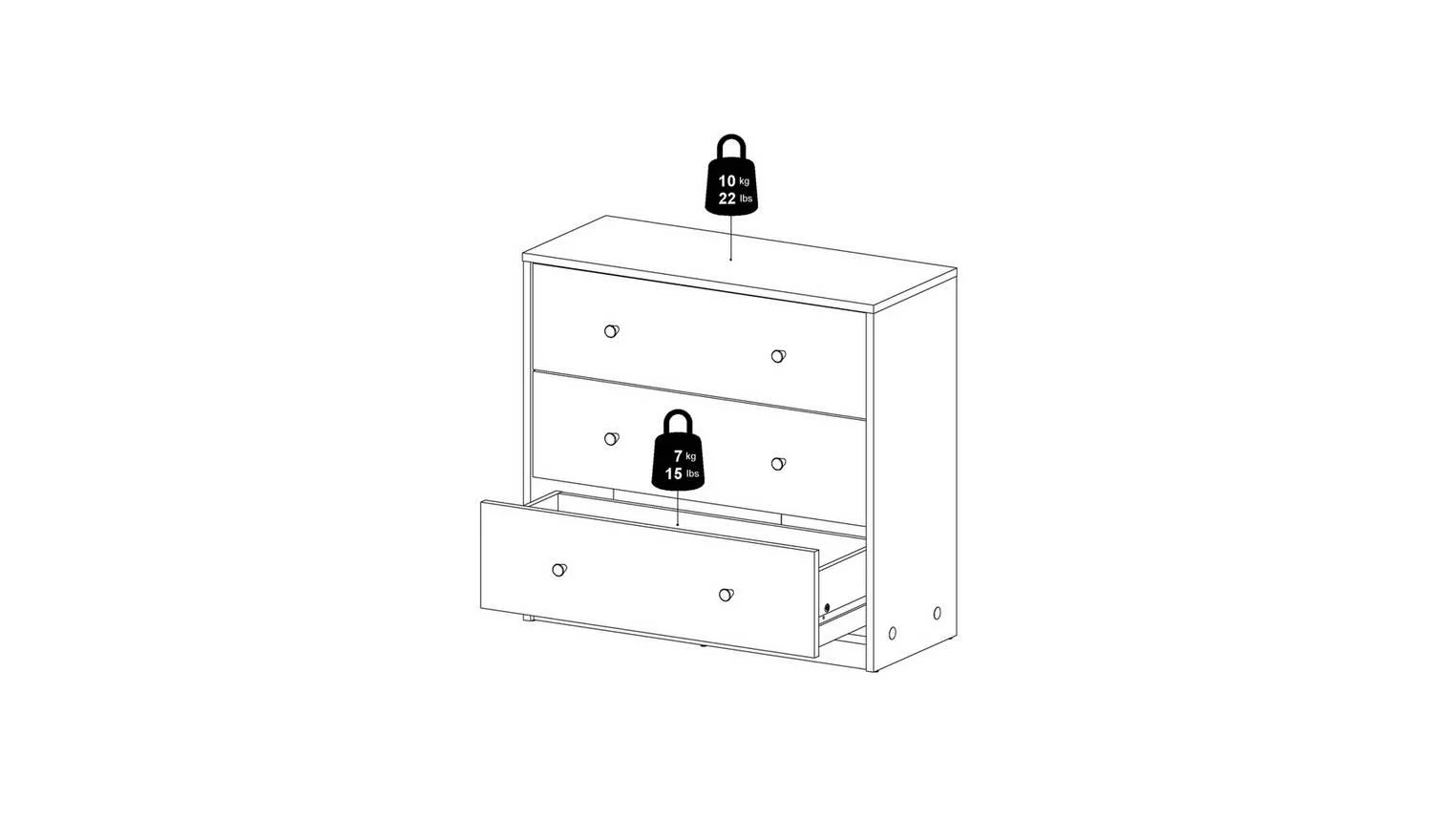 Furniture To Go May 3 Drawers Chest White Storage Organiser Bedroom - Image 12