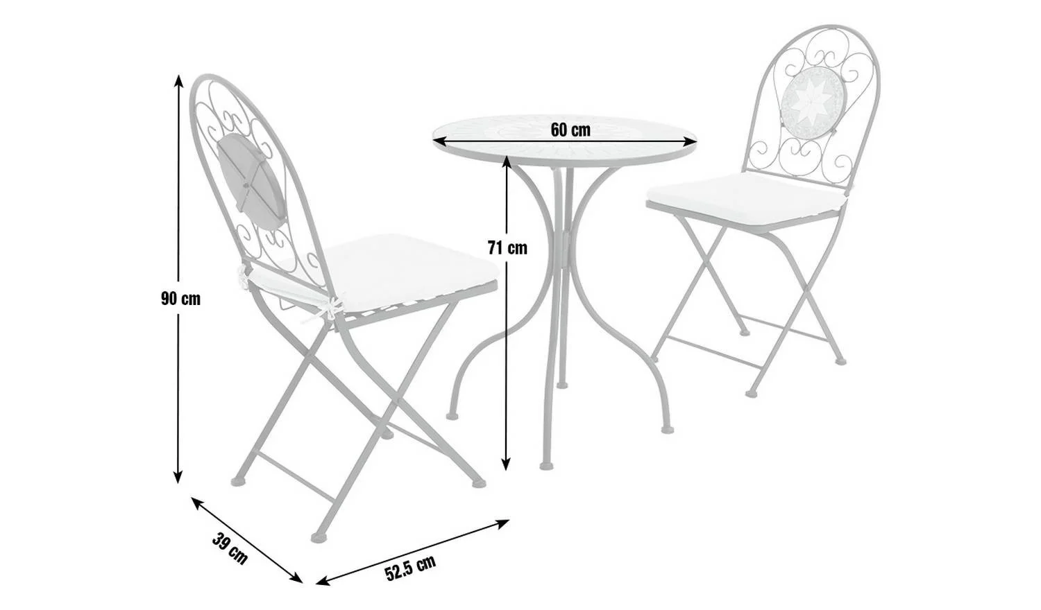 Genoa 2 Seater Metal Garden Bistro Set Black Patio Furniture Outdoor - Image 2