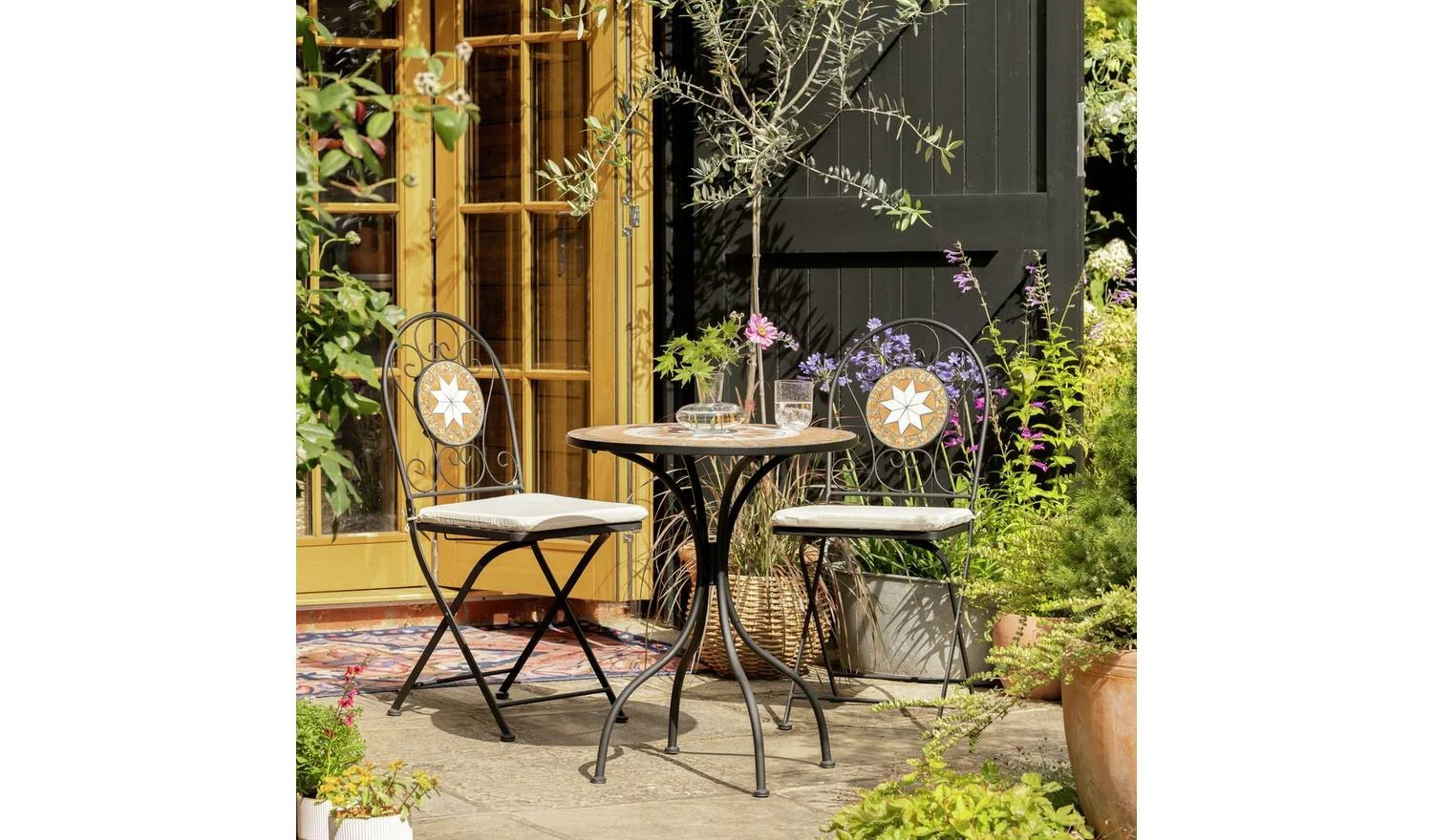 Genoa 2 Seater Metal Garden Bistro Set Black Patio Furniture Outdoor - Image 3