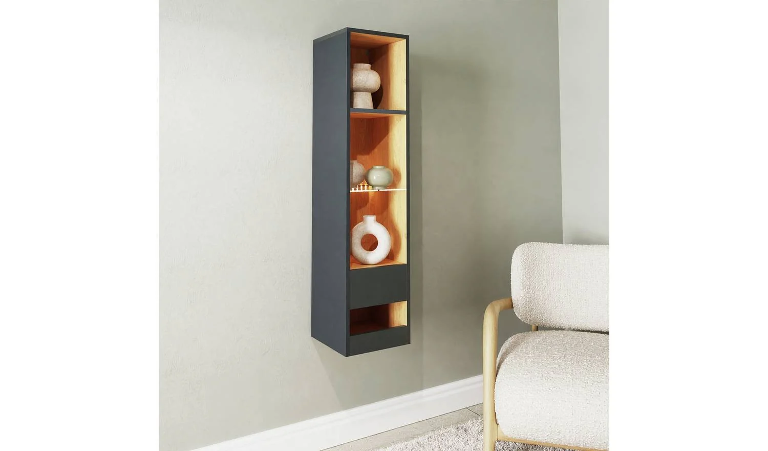 GFW Leon Narrow Bookcase Anthracite Slim Storage Shelf Living Room