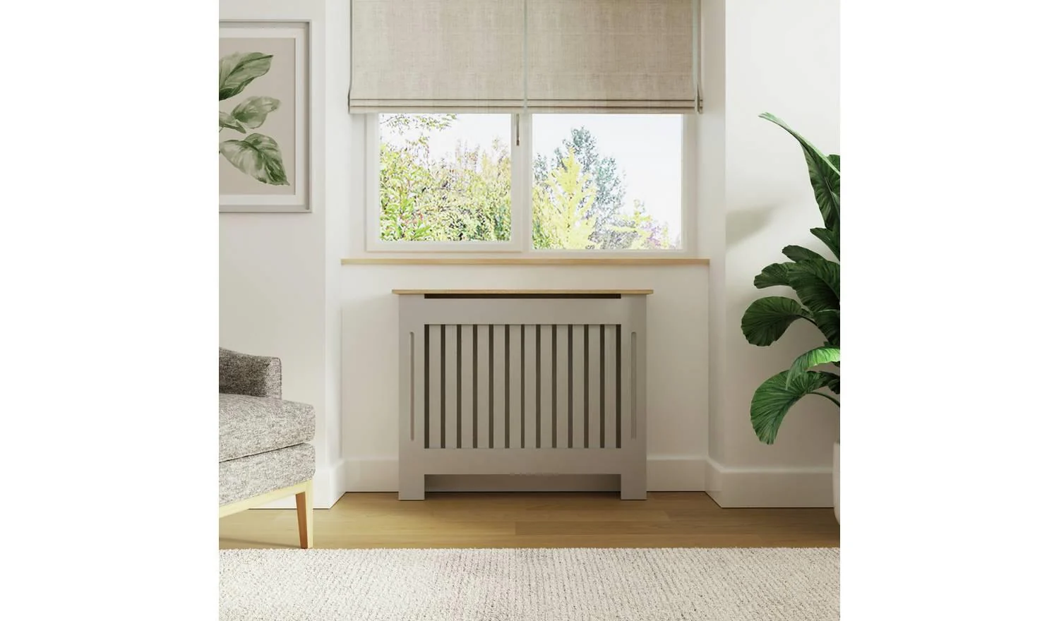 GFW Longslow Medium Radiator Cover Grey Oak With Ventilation Slats Shelf