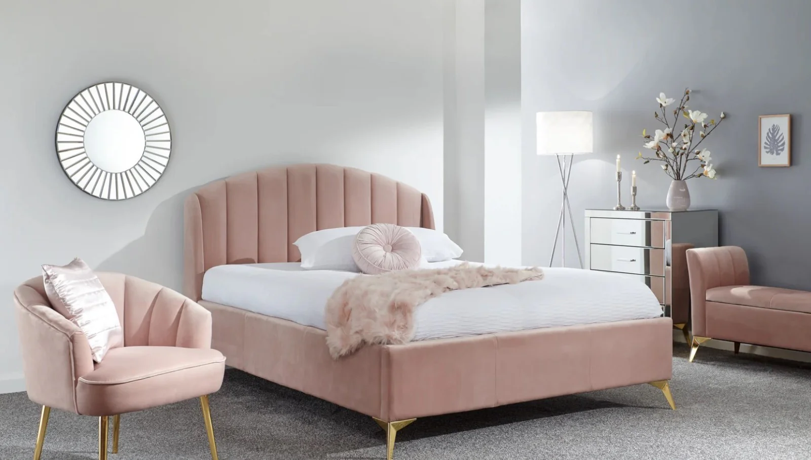 GFW Pettine End Lift Ottoman Bed Blush Pink Double Size Bedroom Storage