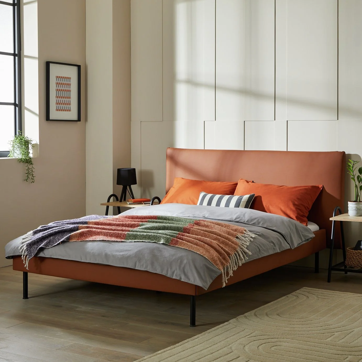 Flux Kingsize Bed Frame Tan Modern Large Bedroom Furniture