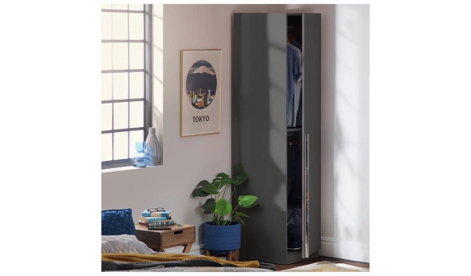 Munich 1 Door Wardrobe Anthracite Compact Freestanding Storage - Image 3