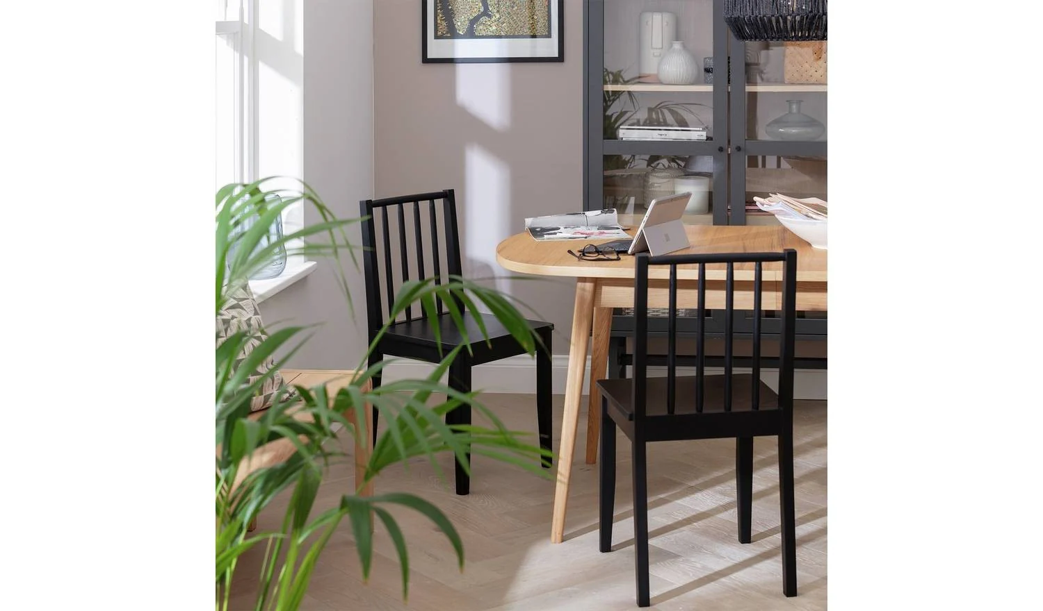 Habitat Nel Pair of Solid Wood Spindle Chair Black Dining Kitchen Set - Image 2