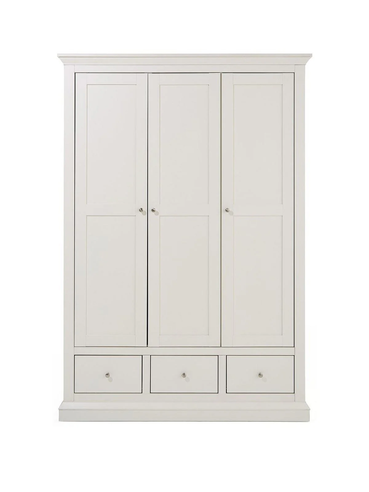 Hanna 3 Door 3 Drawer Wardrobe White Large Storage Traditional Style - Image 2