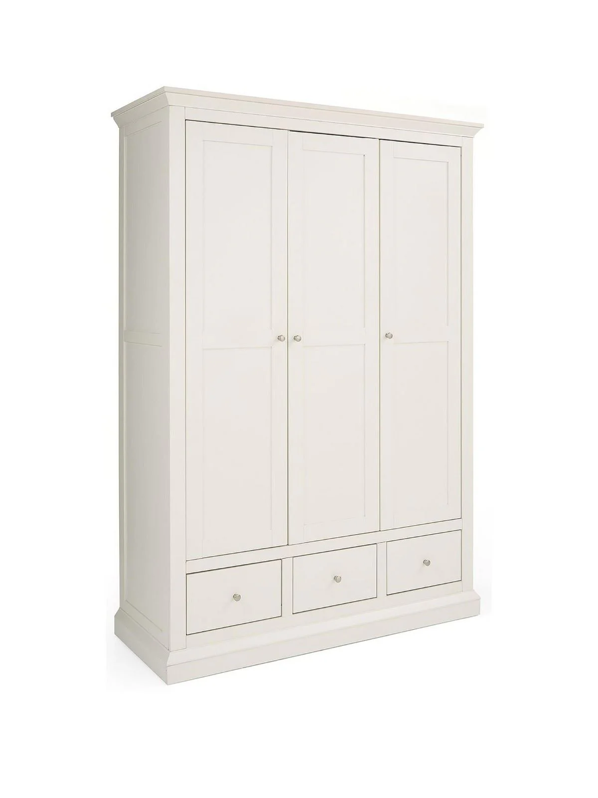 Hanna 3 Door 3 Drawer Wardrobe White Large Storage Traditional Style - Image 3